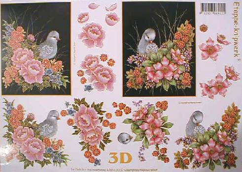3 D Etappen Bogen (A4) Vogel auf Blumen von Le Suh
